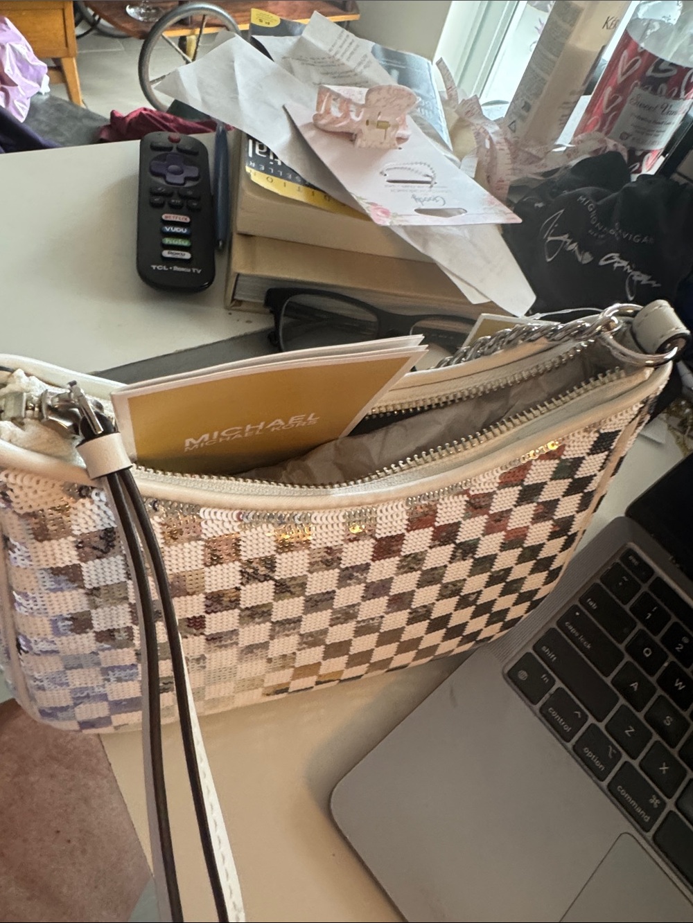 MICHAEL Michael Kors Optic White and Silver Shoulder Bag NWT Jet Set - Picture 5 of 6